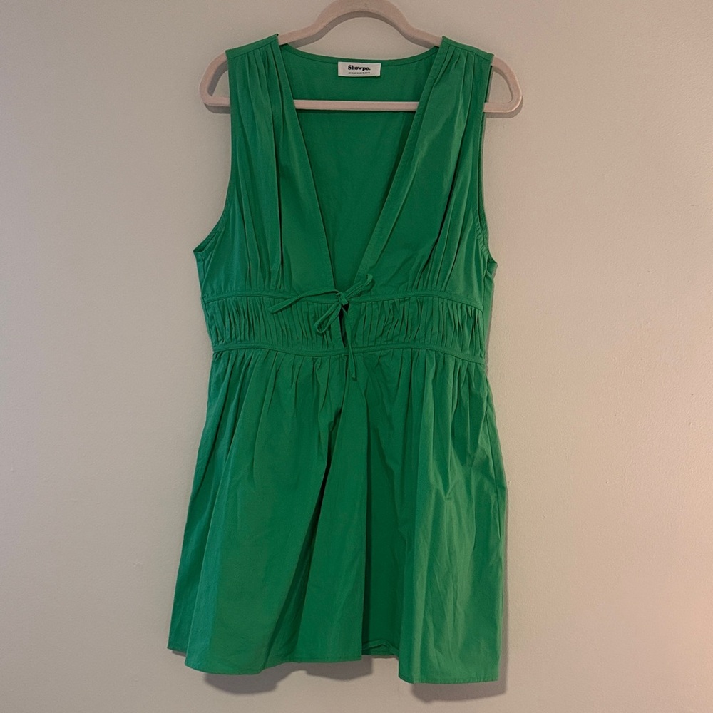 Showpo Green Sleeveless Tunic Top with Tie Front